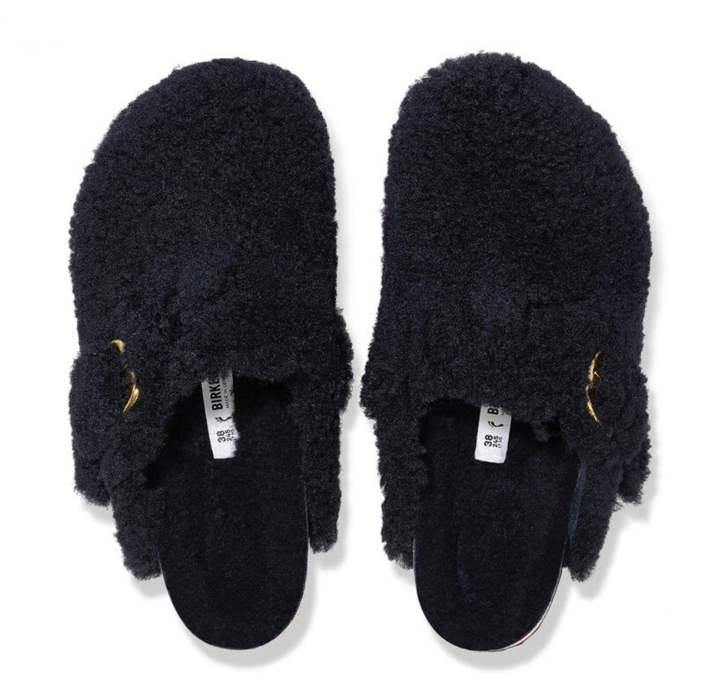 Birkenstock Boston Black Big Buckle Shearling Fur - All Mixed Up