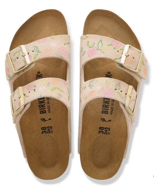 Birkenstock Arizona Suede Leather Sandcastle Flower Print