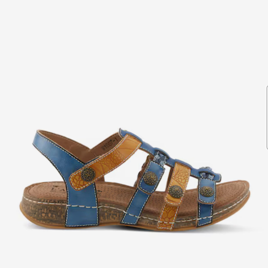 L'Artiste By Spring Step Delila Wedge Sandal Blue - All Mixed Up