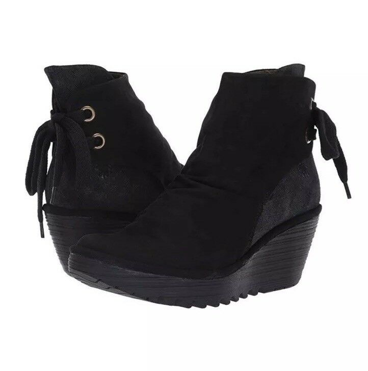 FLY London Women's Black Yama Ankle Boot Oil Suede - All Mixed Up