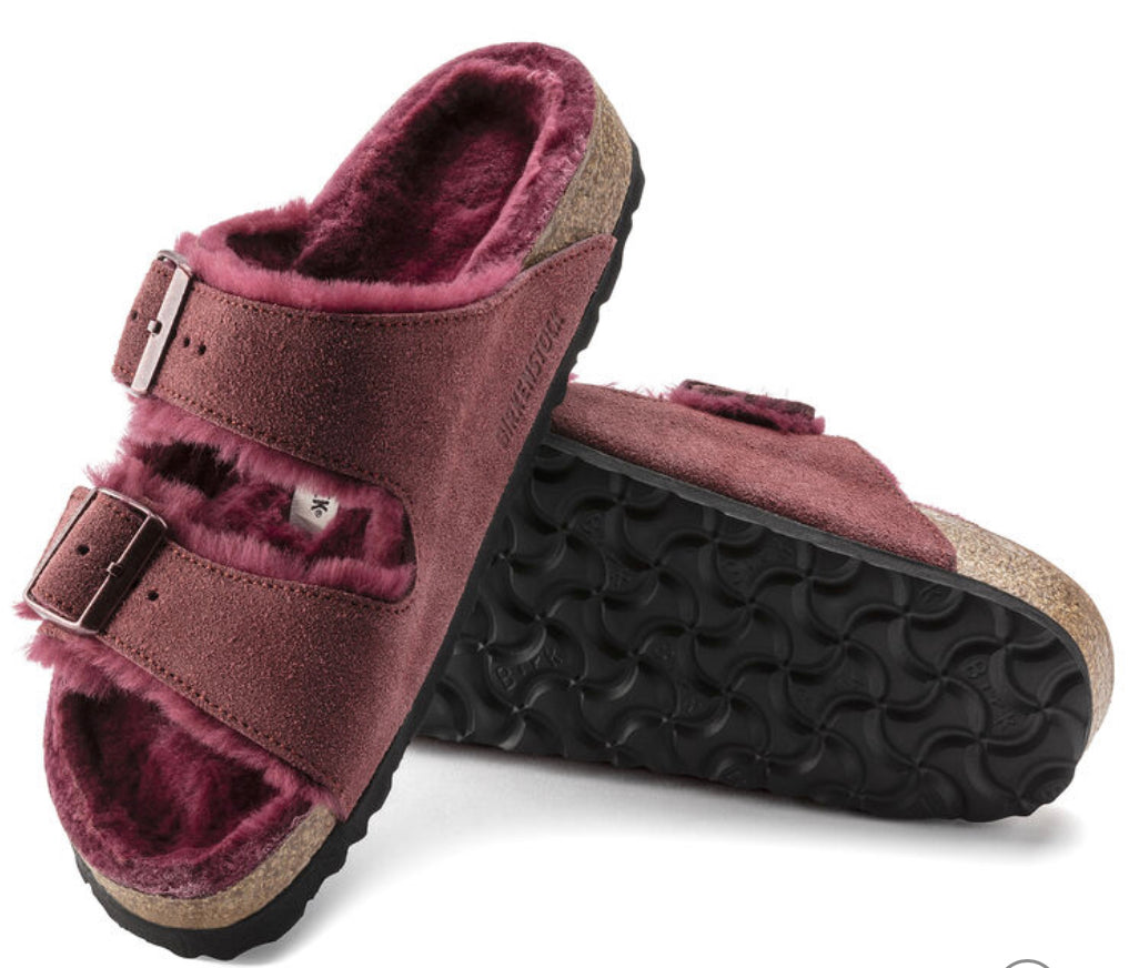Birkenstock Arizona Maroon Shearling Fur - All Mixed Up