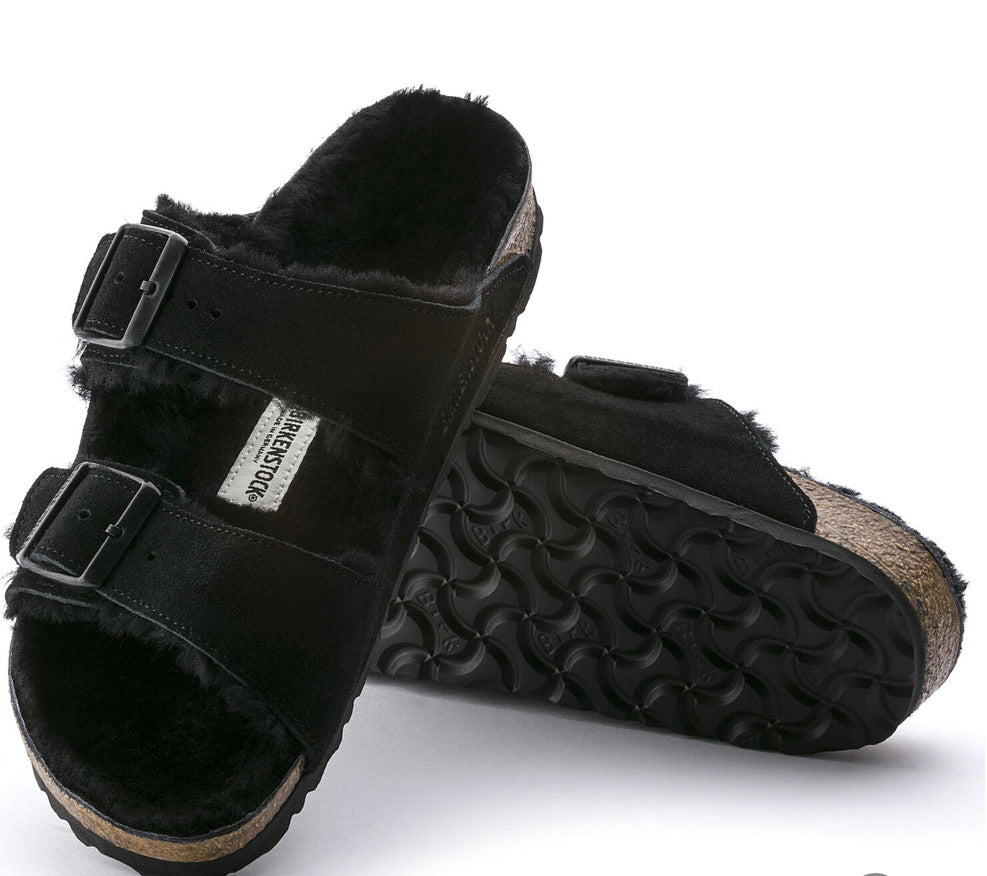 Birkenstock Arizona Black Shearling Fur Suede Leather - All Mixed Up
