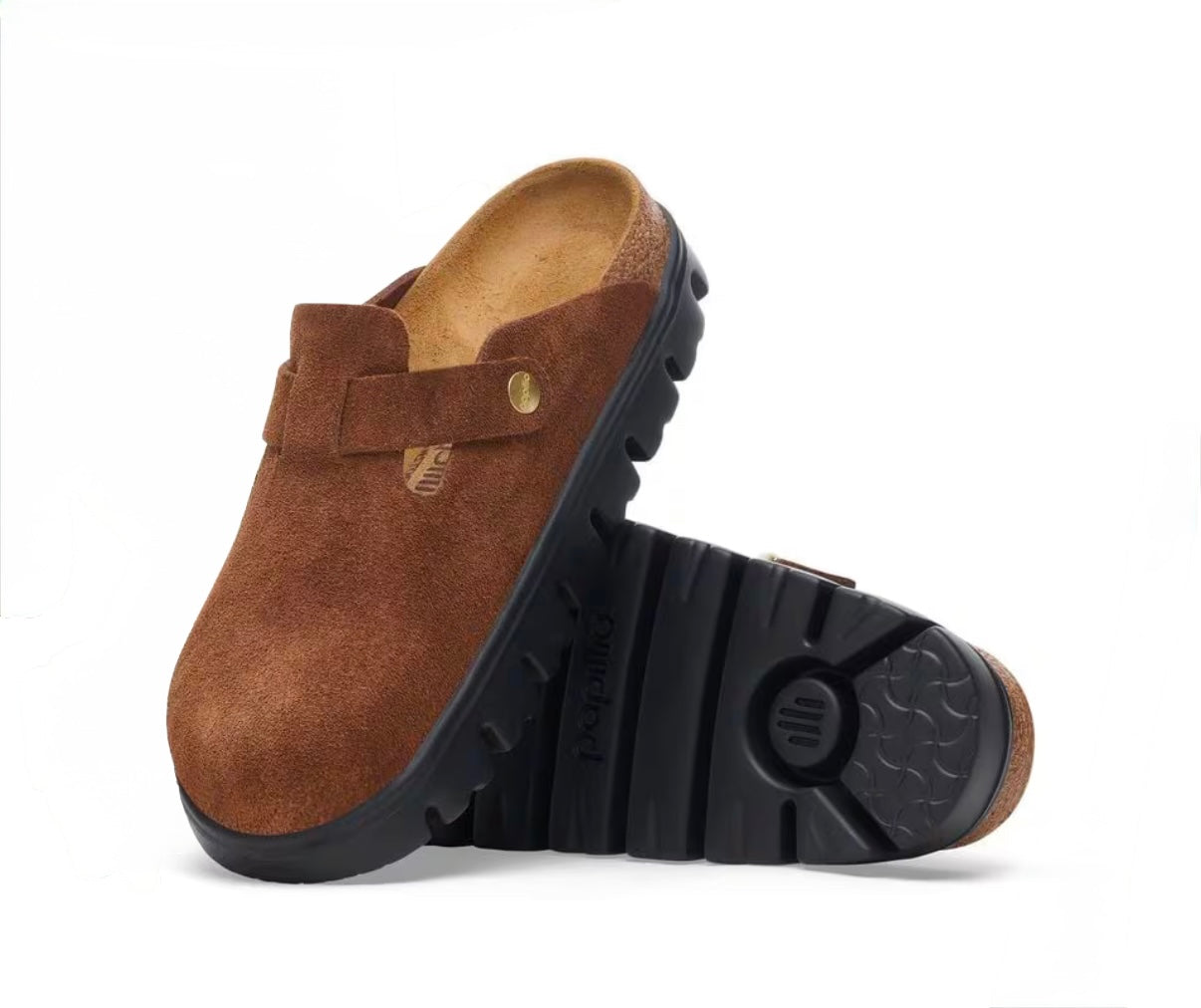 Birkenstock Boston Chunky Suede Leather - Dark Tea / Black