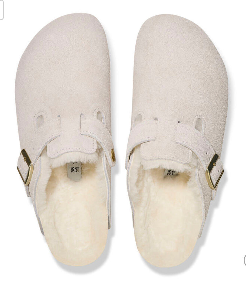 Birkenstock Boston Antique White Shearling Fur - All Mixed Up 
