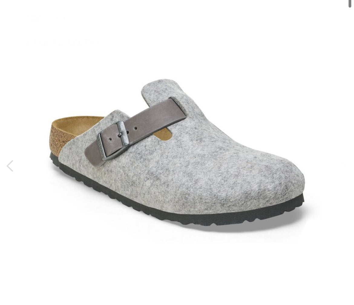 Birkenstock Boston Natural Leather Felt - Light Gray