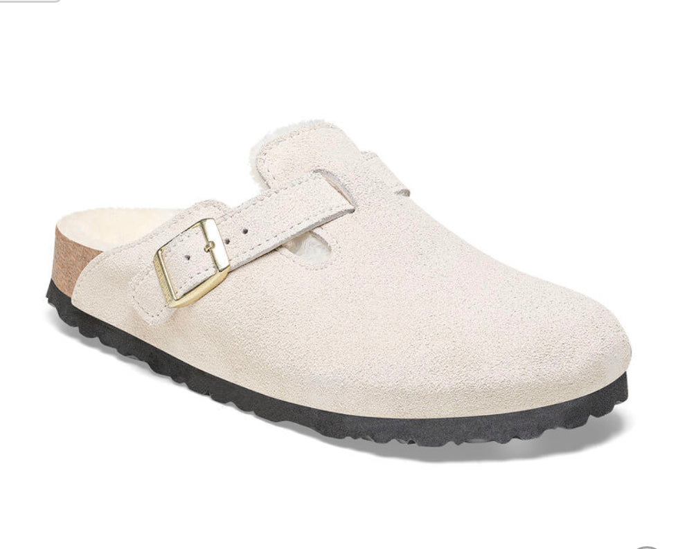 Birkenstock Boston Antique White Shearling Fur - All Mixed Up 