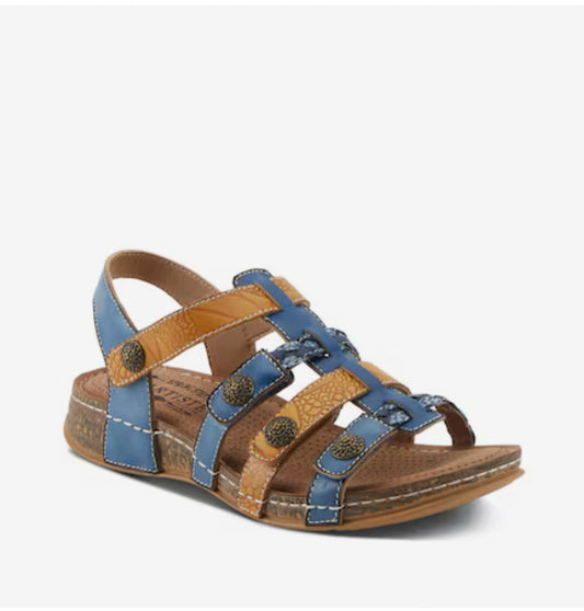 L'Artiste By Spring Step Delila Wedge Sandal Blue - All Mixed Up 