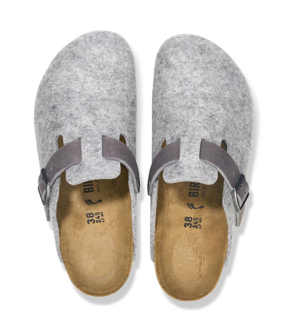 Birkenstock Boston Natural Leather Felt - Light Gray