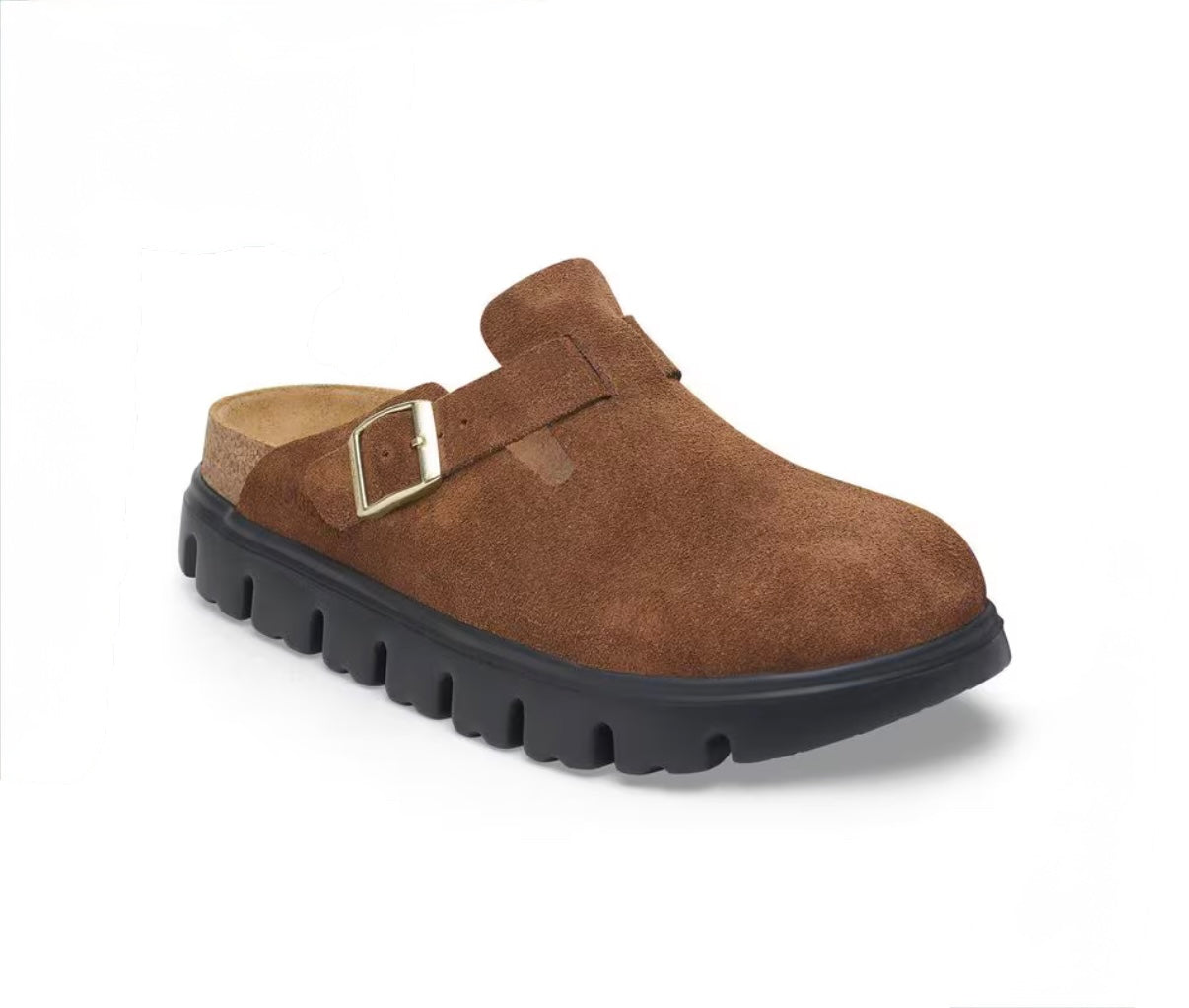 Birkenstock Boston Chunky Suede Leather - Dark Tea / Black