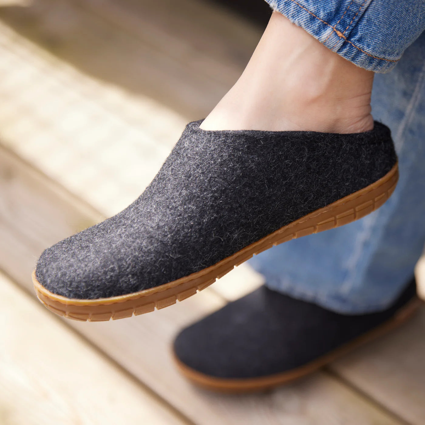 Glerups SLIP-ON WITH NATURAL RUBBER SOLE - HONEY - CHARCOAL