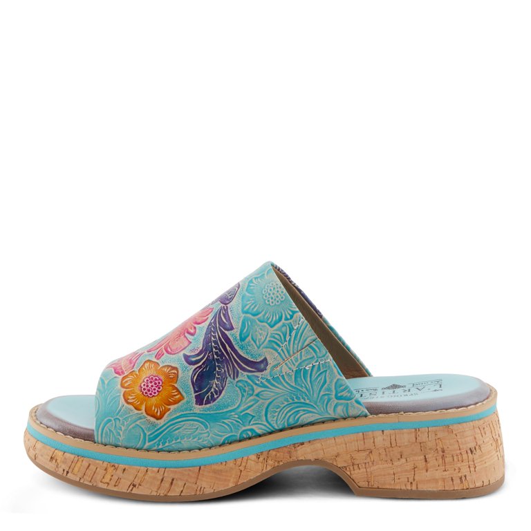 Spring Step L'Artiste Women's ALDINA Hand-Painted Leather Slides with Cushioned Comfort Sky Blue - All Mixed Up 