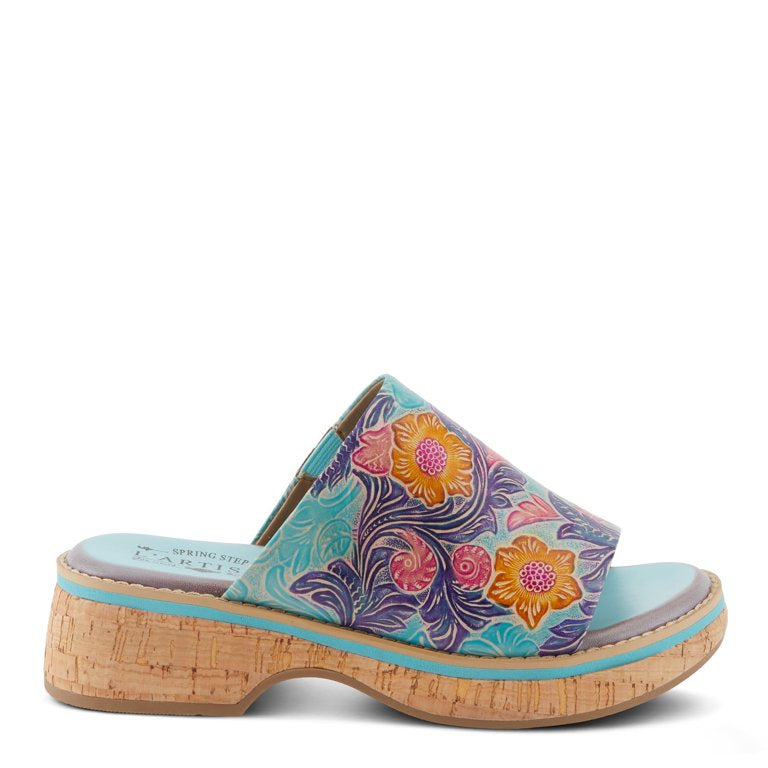 Spring Step L'Artiste Women's ALDINA Hand-Painted Leather Slides with Cushioned Comfort Sky Blue - All Mixed Up 