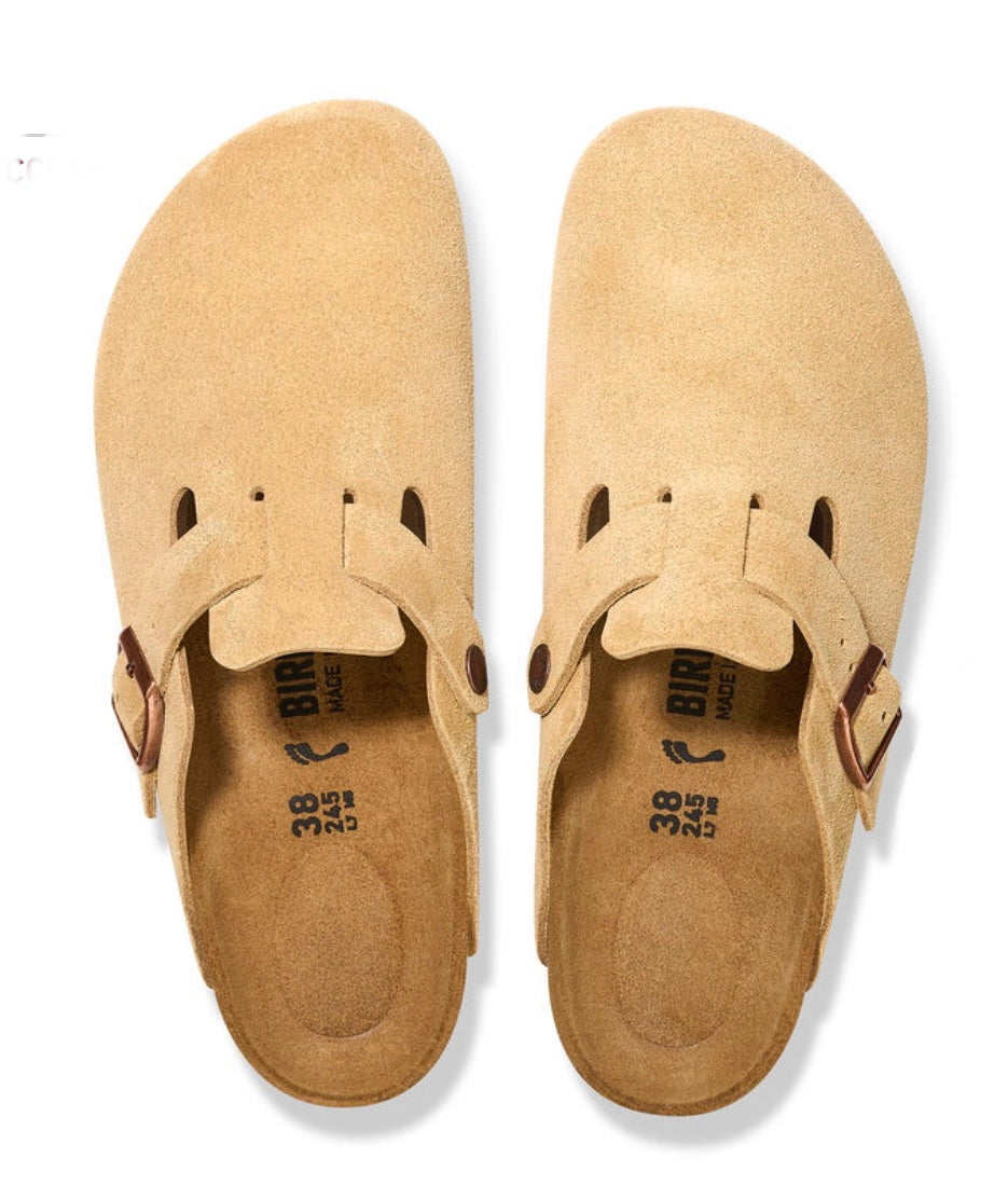 Birkenstock Boston Latte Cream Suede Leather - All Mixed Up 