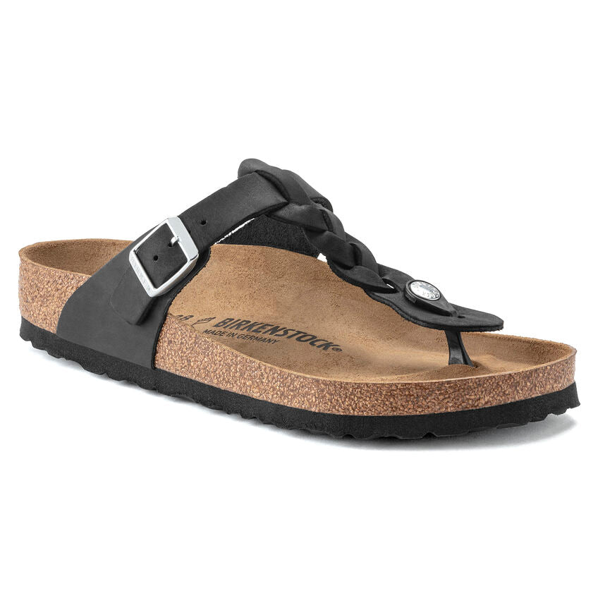 Birkenstock Gizeh Oiled Leather Braid Black Sandal - All Mixed Up 