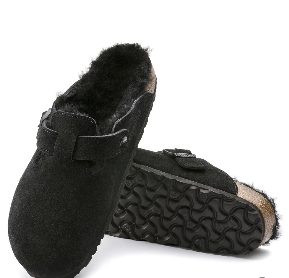 Birkenstock Boston Black Shearling Fur “Suede” - All Mixed Up 