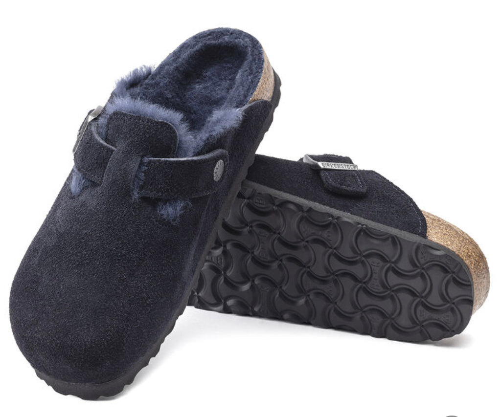 Birkenstock Boston Midnight Shearling Suede Leather - All Mixed Up 