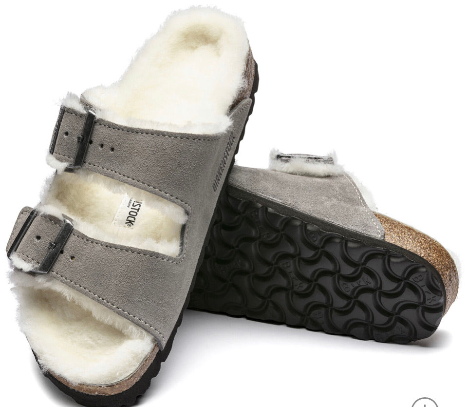 Birkenstock Arizona Fur Suede Leather Stone Coin - All Mixed Up 